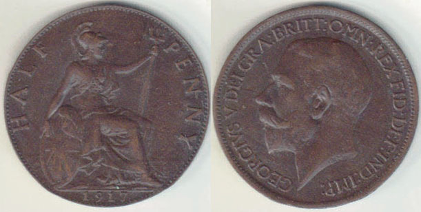 1917 Great Britain Half Penny A008079 - Click Image to Close